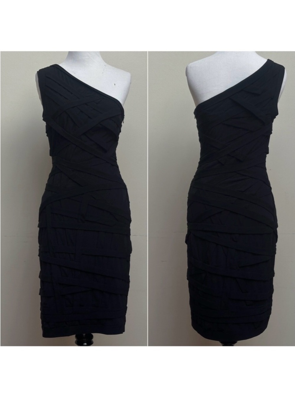 Tadashi Shoji One Shoulder Bodycon Mini Dress Size Small - Black
